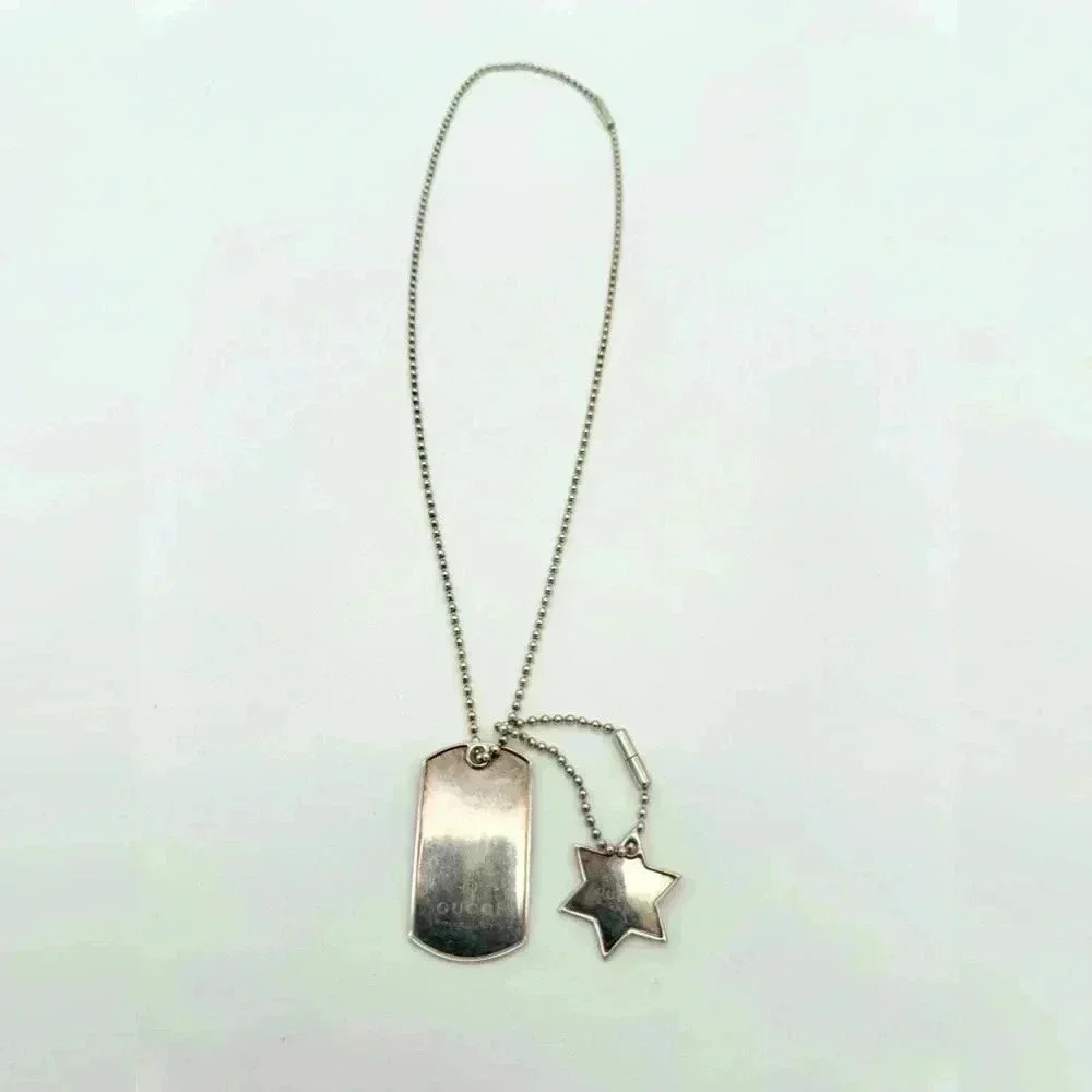 🔥FINAL BEST PRICE 🔥 Gucci Silver Dog Tag pendant with a Gucci Star Pendant